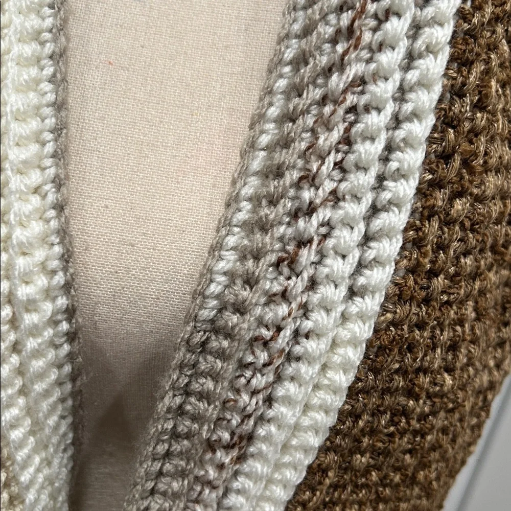 Handmade Crochet Scarf Brown and Cream